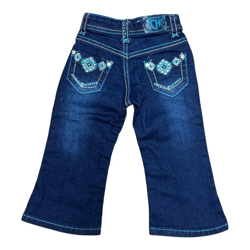 Cowgirl Hardware Embroidered Blue Gray Rhinestone Jeans 12-18mo